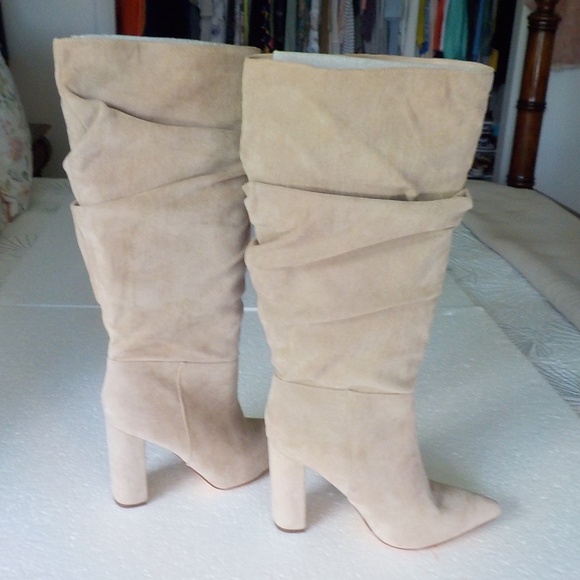 Tan/Taupe Suede Tall Heel Boots - Picture 1 of 10